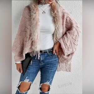 Fuzzy Trim Textured Knit Cardigan